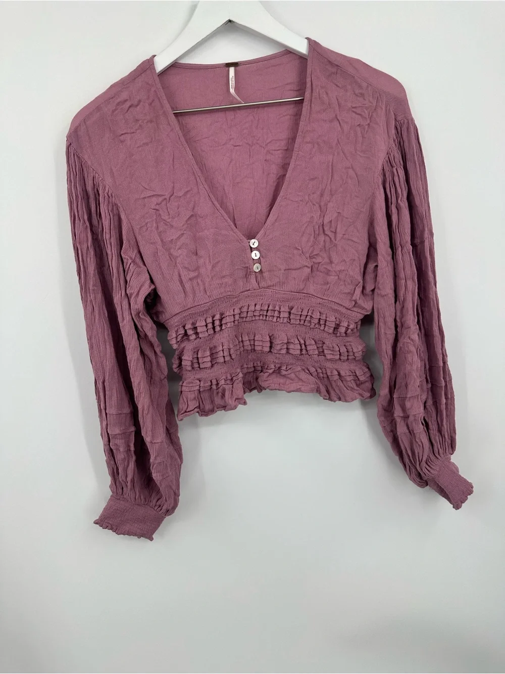 Free People Boho Purple Peasant Cropped Shirt Size Small Whimsical Fairycore - Picture 6 of 9
